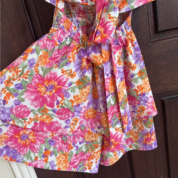 Tie-Front Floral Romper in Pink, Purple & Orange - Picture 2 of 3